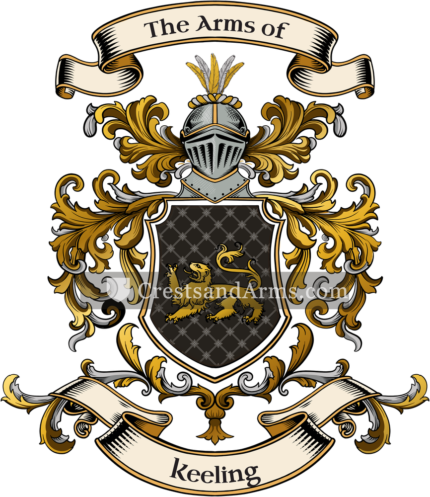 The Keeling coat of arms, drawn from the recorded blazon