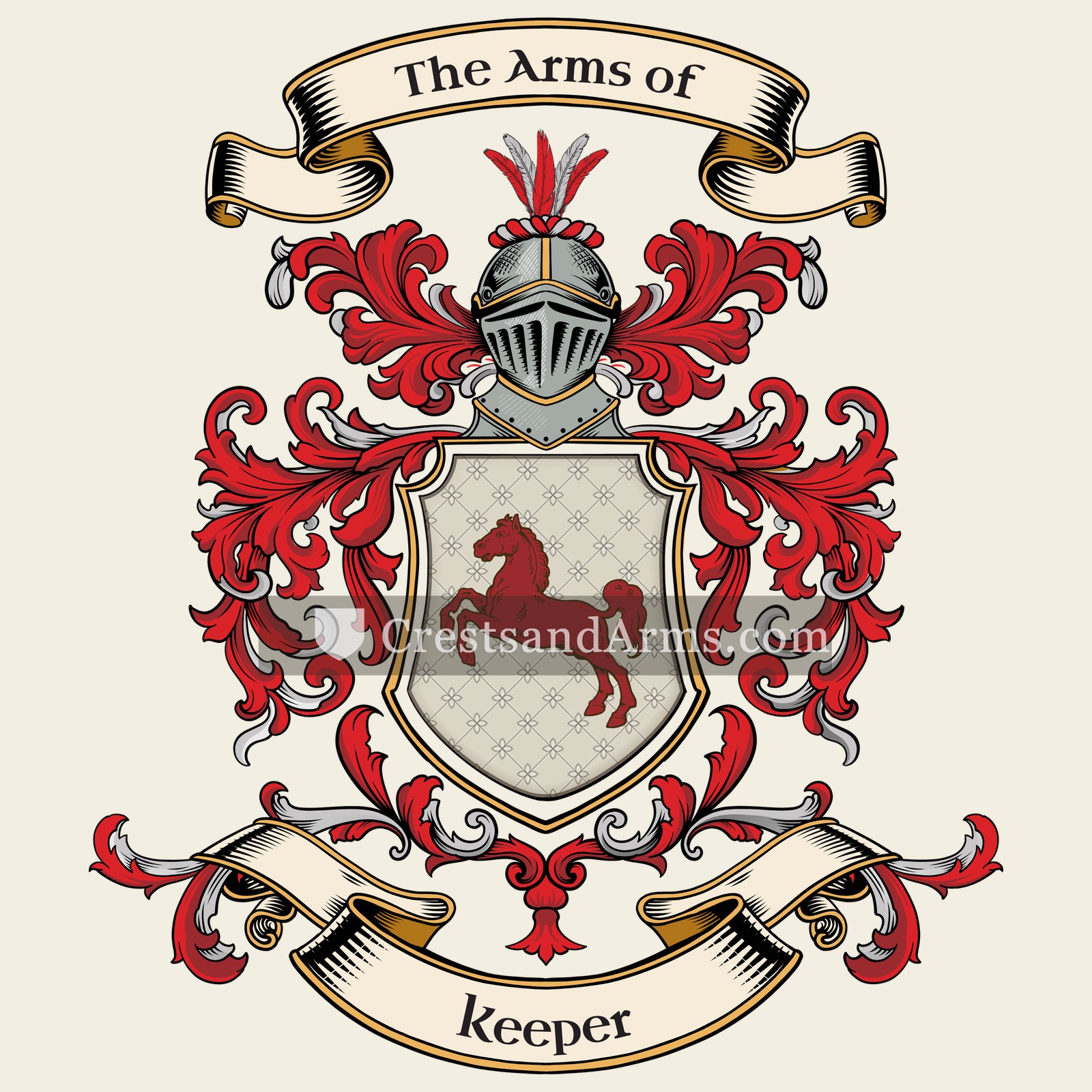 The Keeper coat of arms, drawn from the recorded blazon