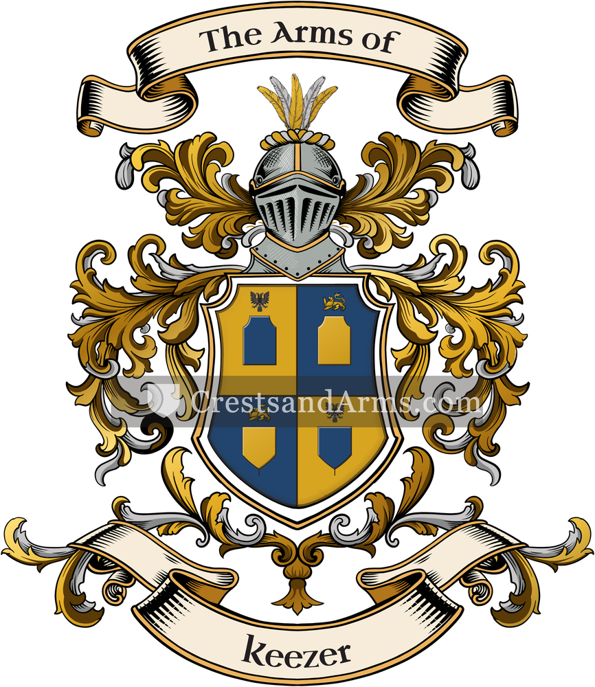 The Keezer coat of arms, drawn from the recorded blazon