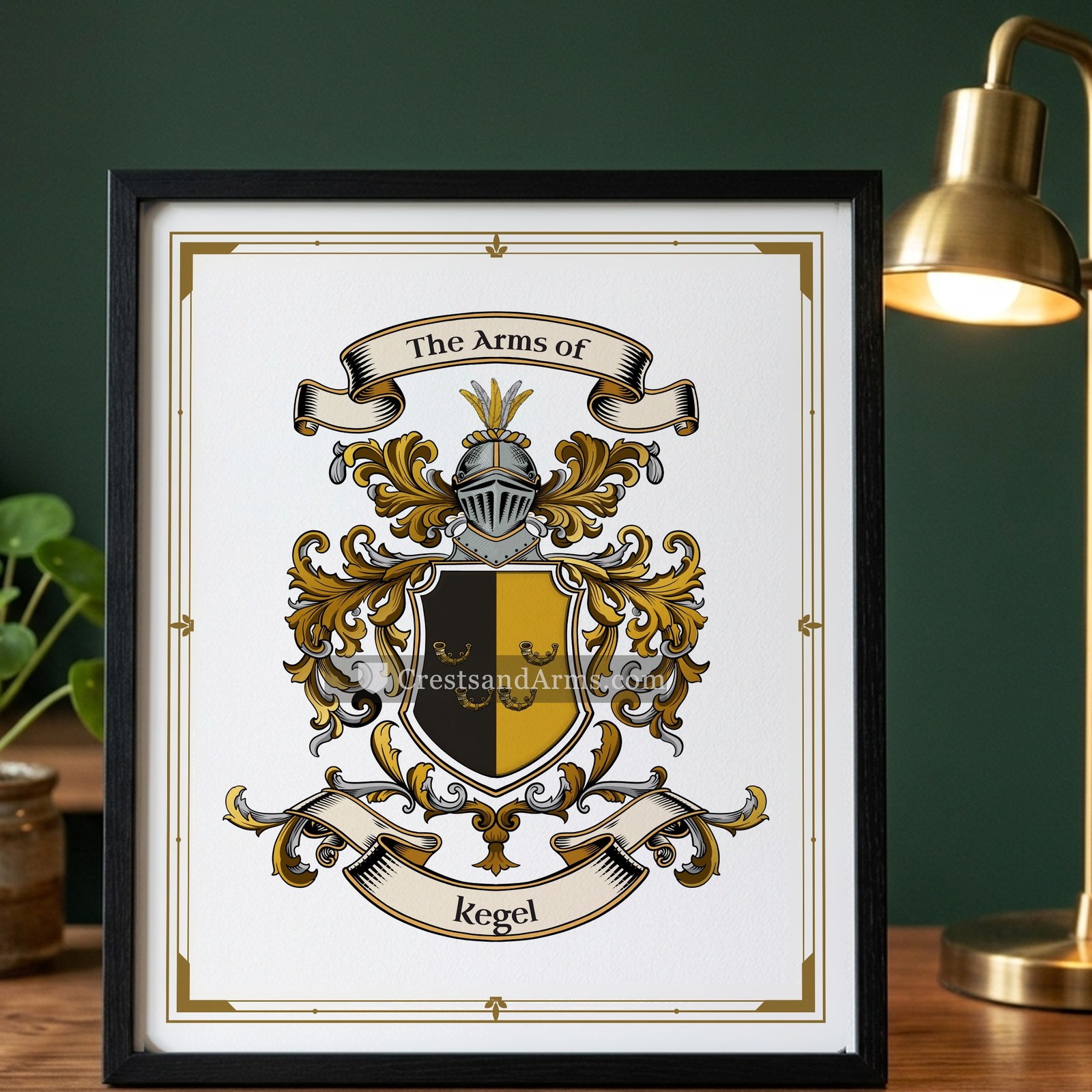 The Kegel arms on the framed, black wood