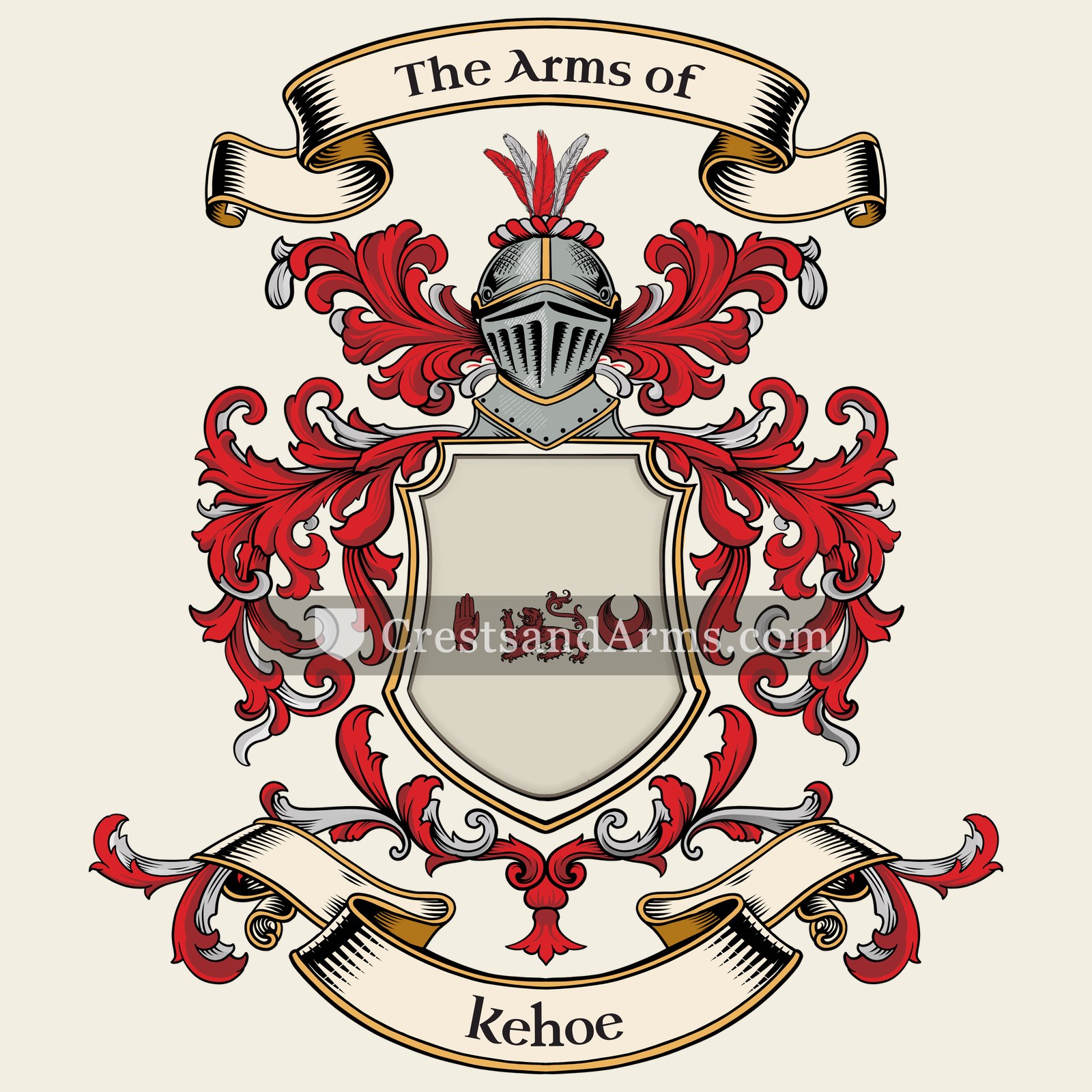 The Kehoe coat of arms, drawn from the recorded blazon