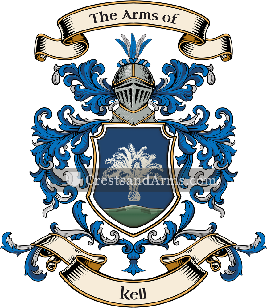 The Kell coat of arms, drawn from the recorded blazon