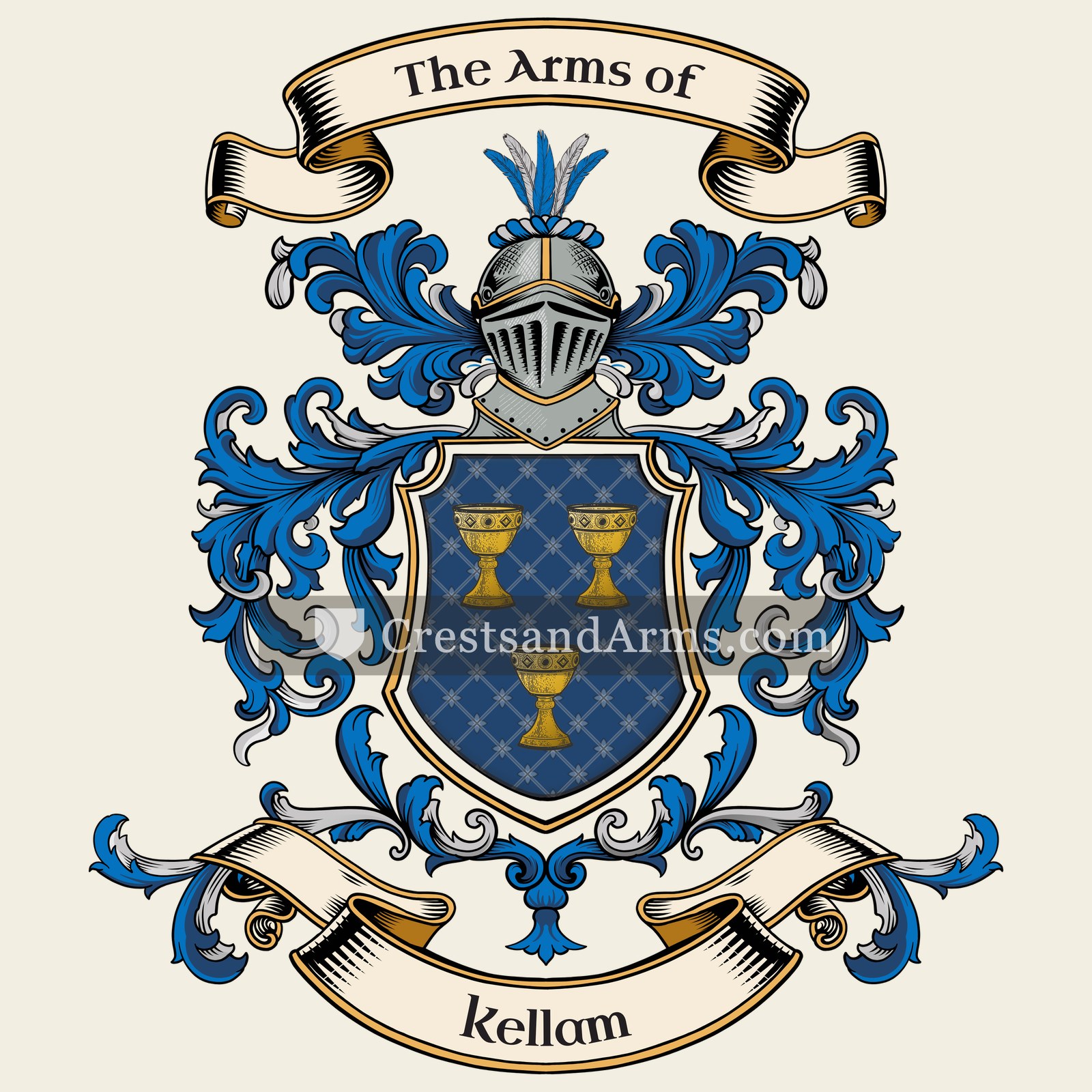 The Kellam coat of arms, drawn from the recorded blazon