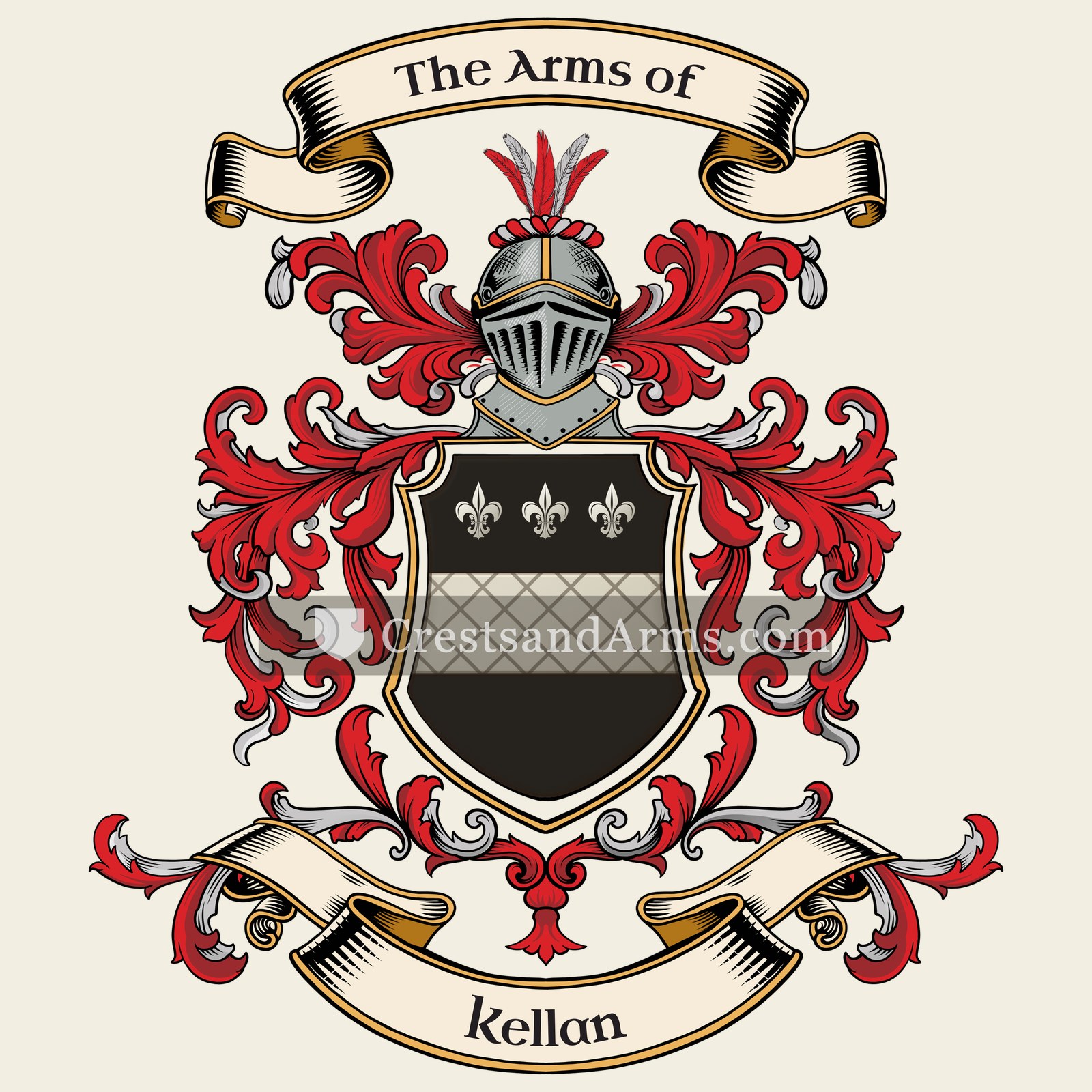 The Kellan coat of arms, drawn from the recorded blazon