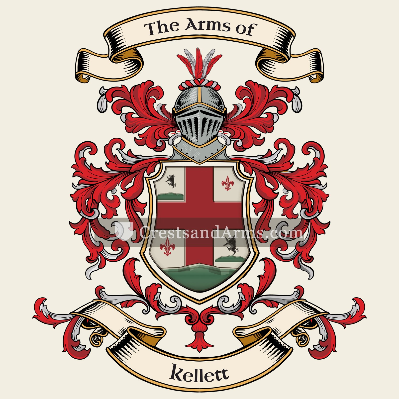 The Kellett coat of arms, drawn from the recorded blazon