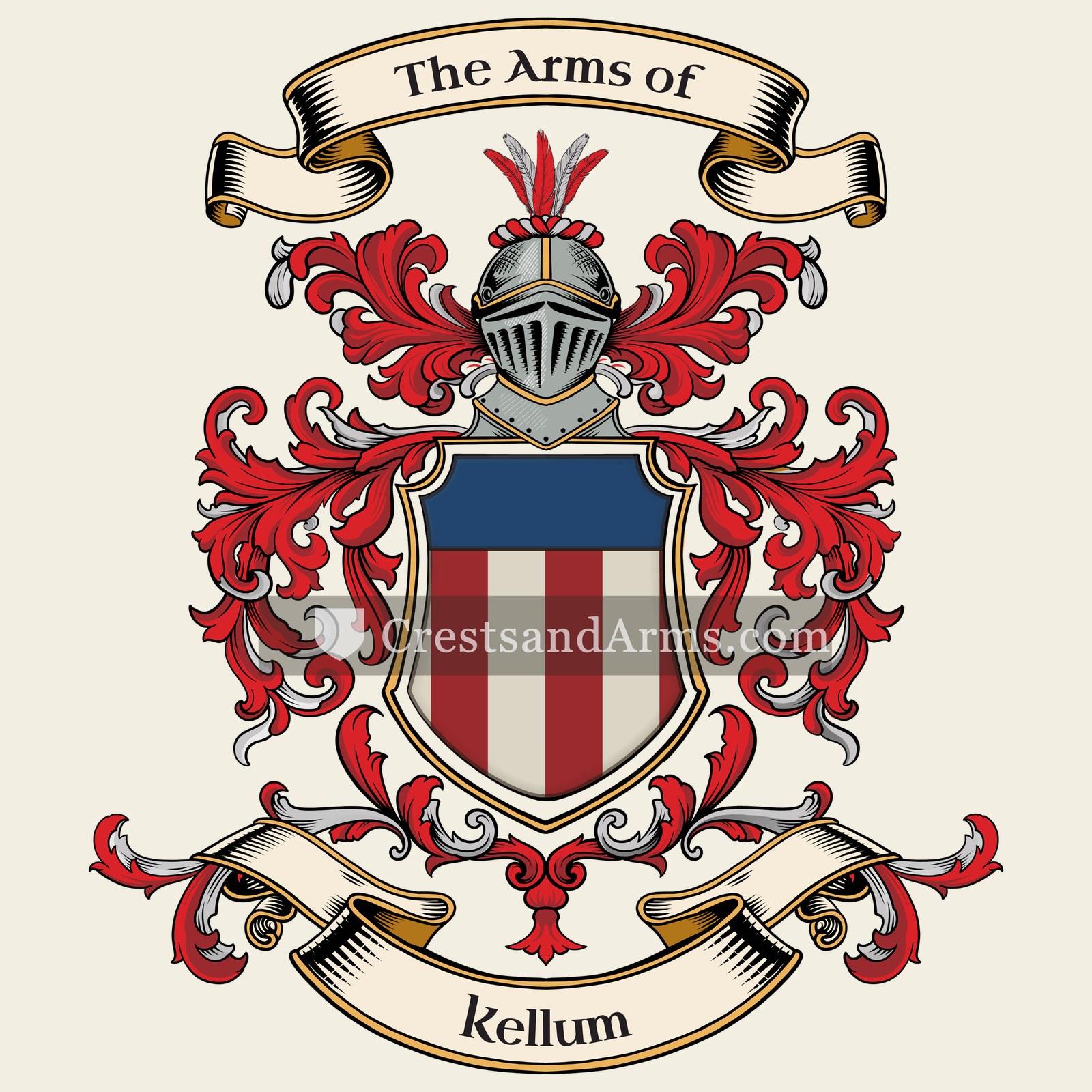 The Kellum coat of arms, drawn from the recorded blazon