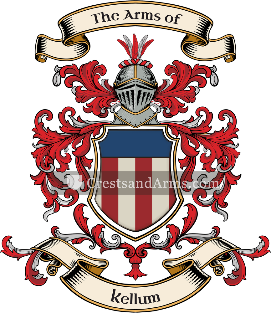 The Kellum coat of arms, drawn from the recorded blazon