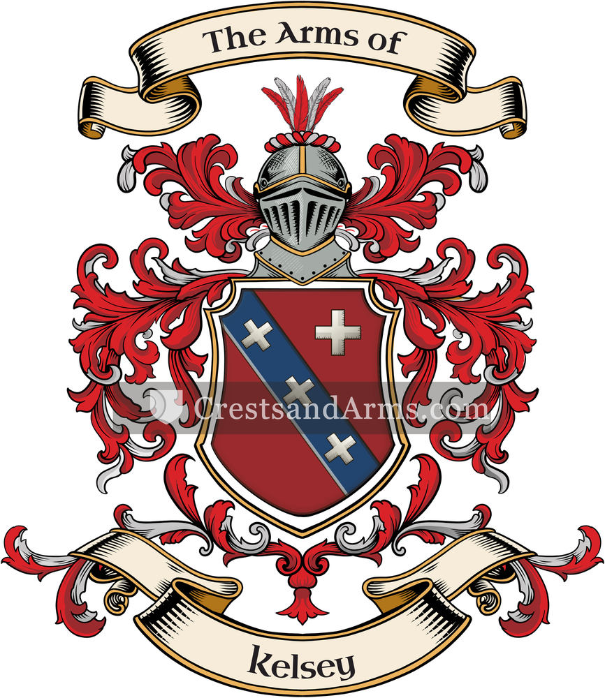 The Kelsey coat of arms, drawn from the recorded blazon