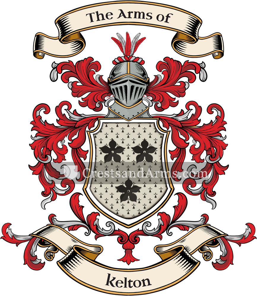 The Kelton coat of arms, drawn from the recorded blazon