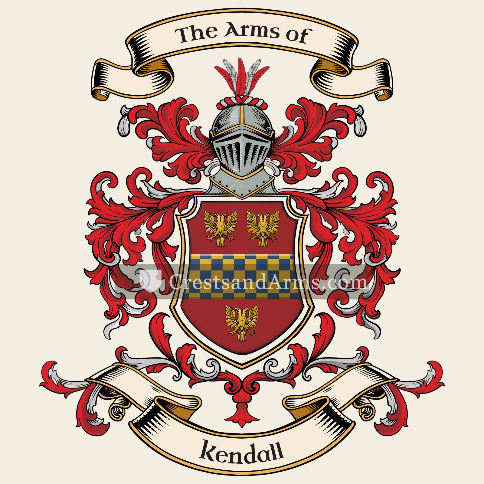 The Kendall coat of arms, drawn from the recorded blazon