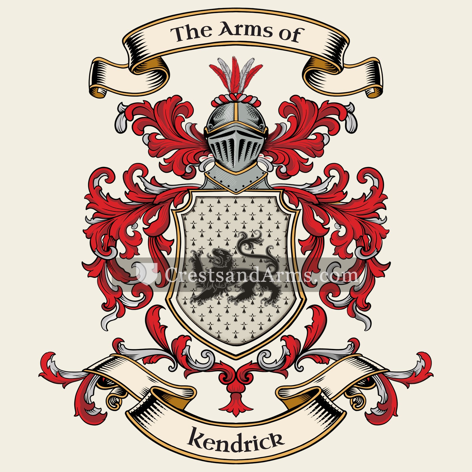The Kendrick coat of arms, drawn from the recorded blazon