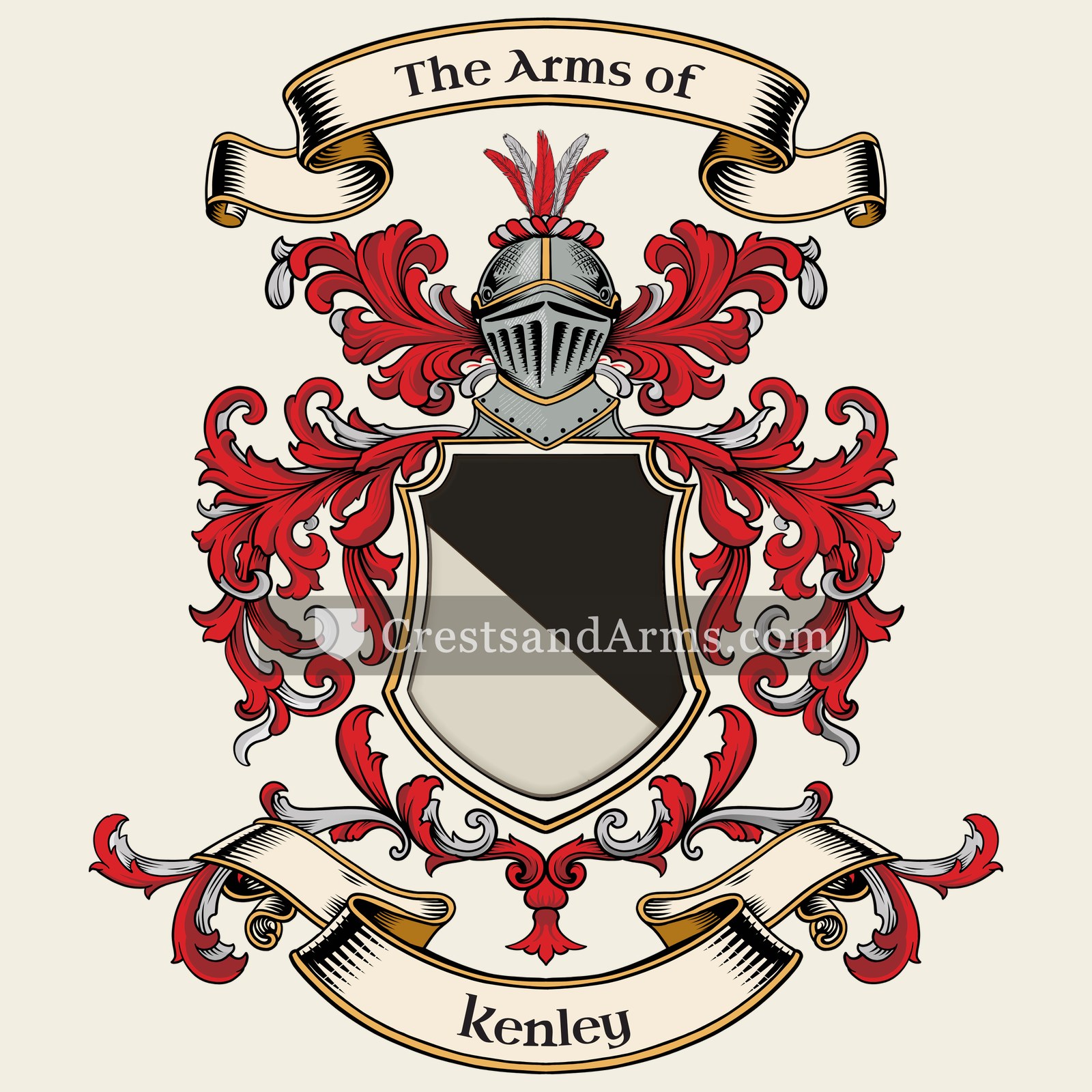 The Kenley coat of arms, drawn from the recorded blazon