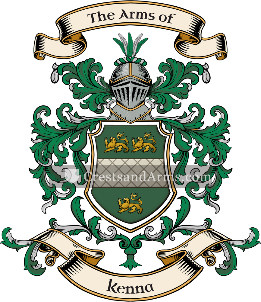 The Kenna coat of arms, drawn from the recorded blazon