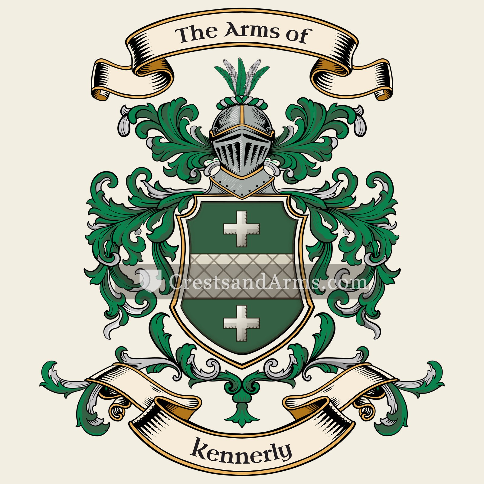 The Kennerly coat of arms, drawn from the recorded blazon