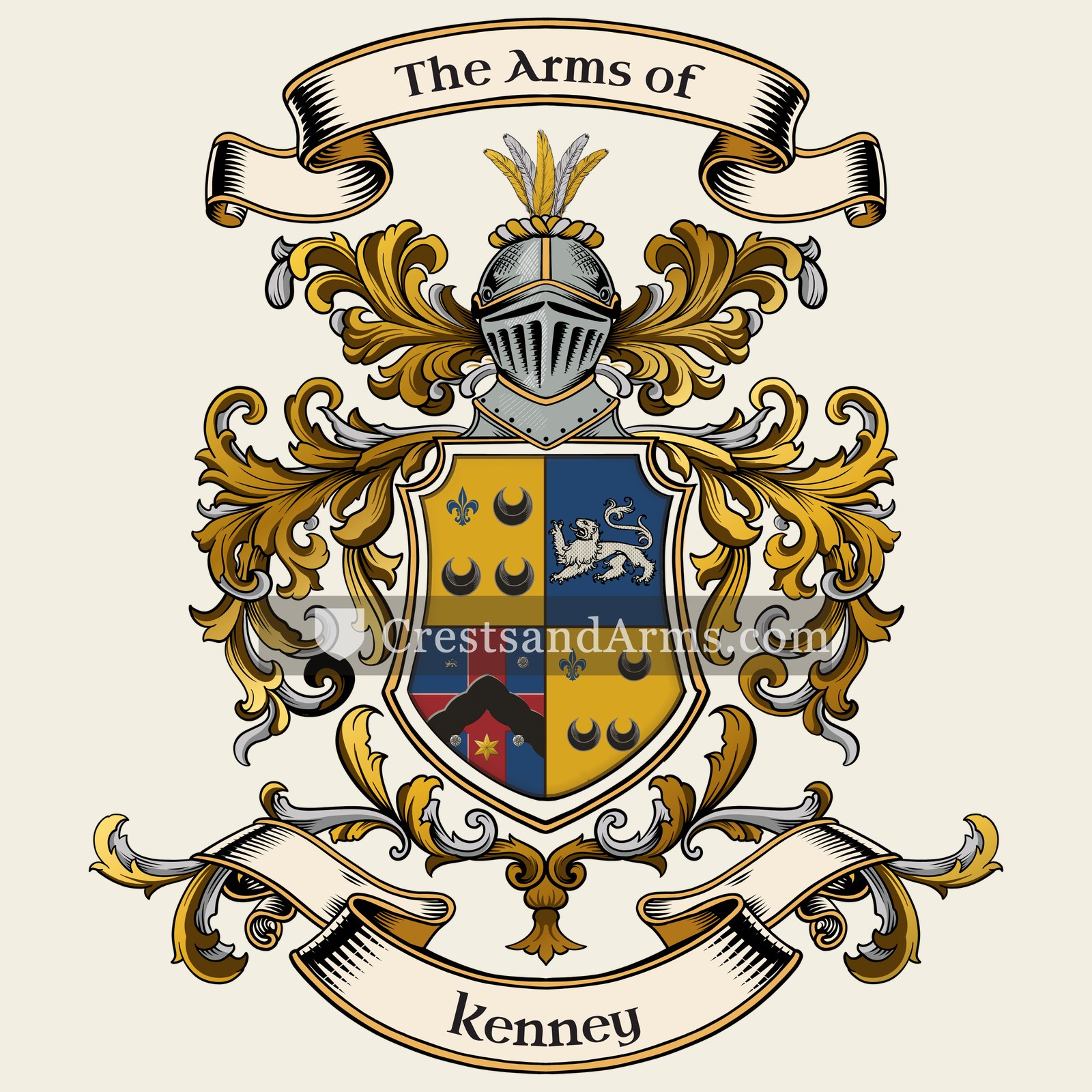 The Kenney coat of arms, drawn from the recorded blazon