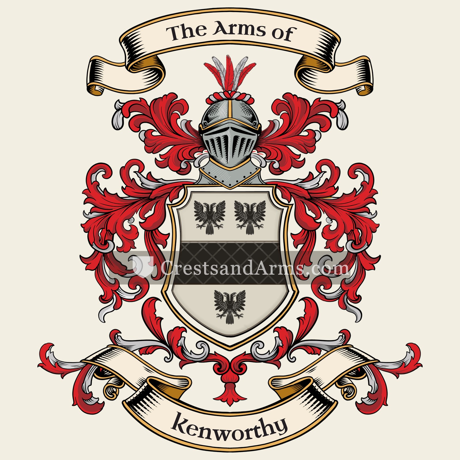 The Kenworthy coat of arms, drawn from the recorded blazon