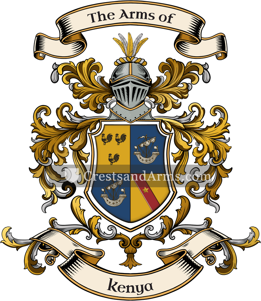 The Kenya coat of arms, drawn from the recorded blazon