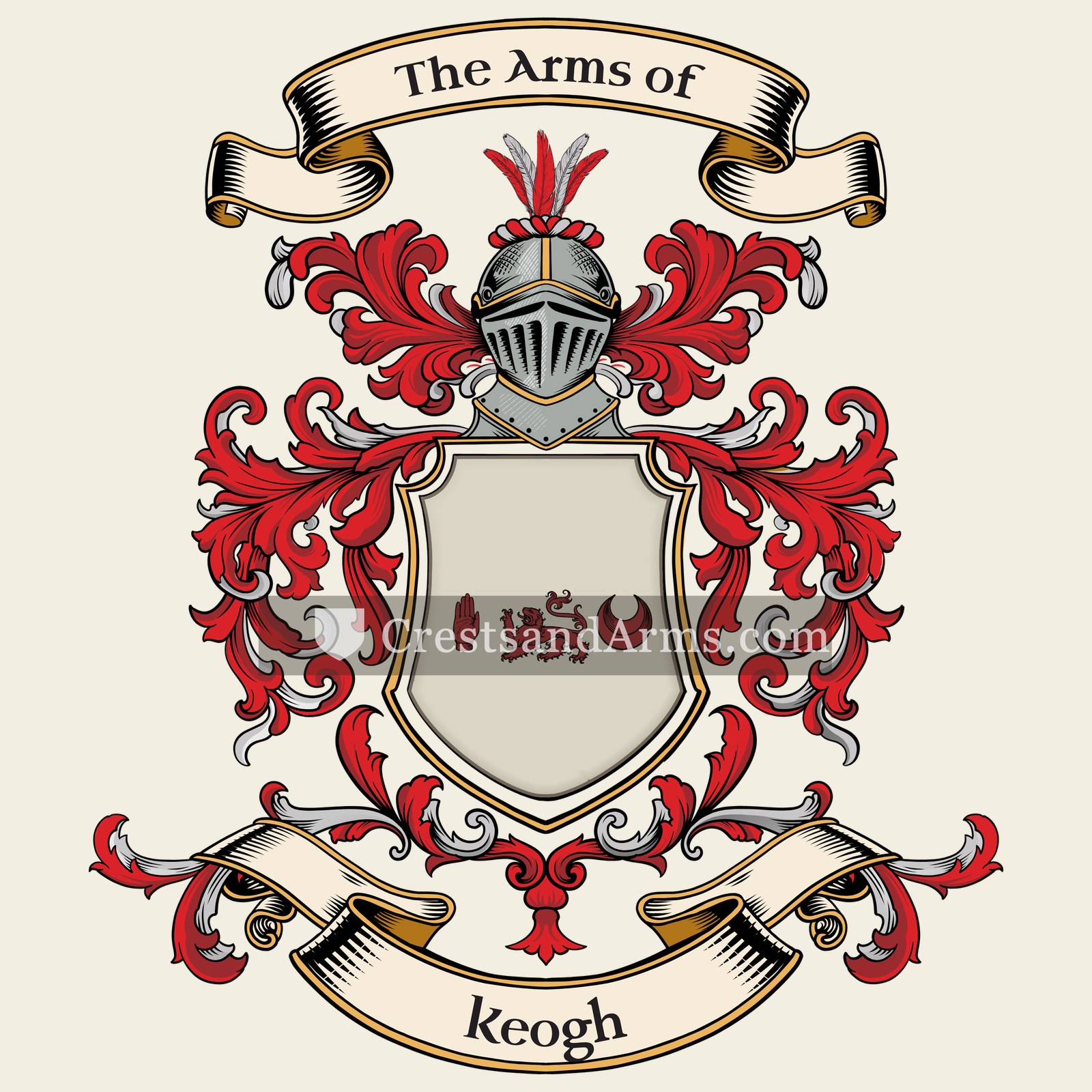 The Keogh coat of arms, drawn from the recorded blazon
