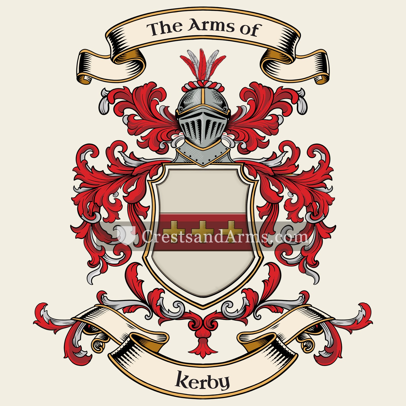 The Kerby coat of arms, drawn from the recorded blazon