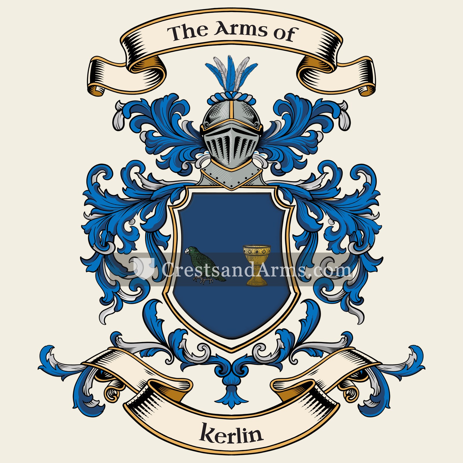 The Kerlin coat of arms, drawn from the recorded blazon