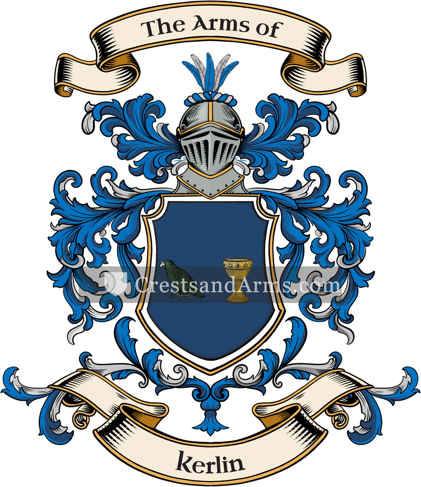 The Kerlin coat of arms, drawn from the recorded blazon