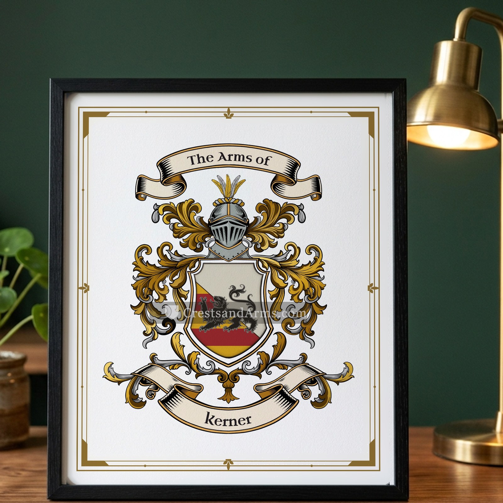 The Kerner arms on the framed, black wood