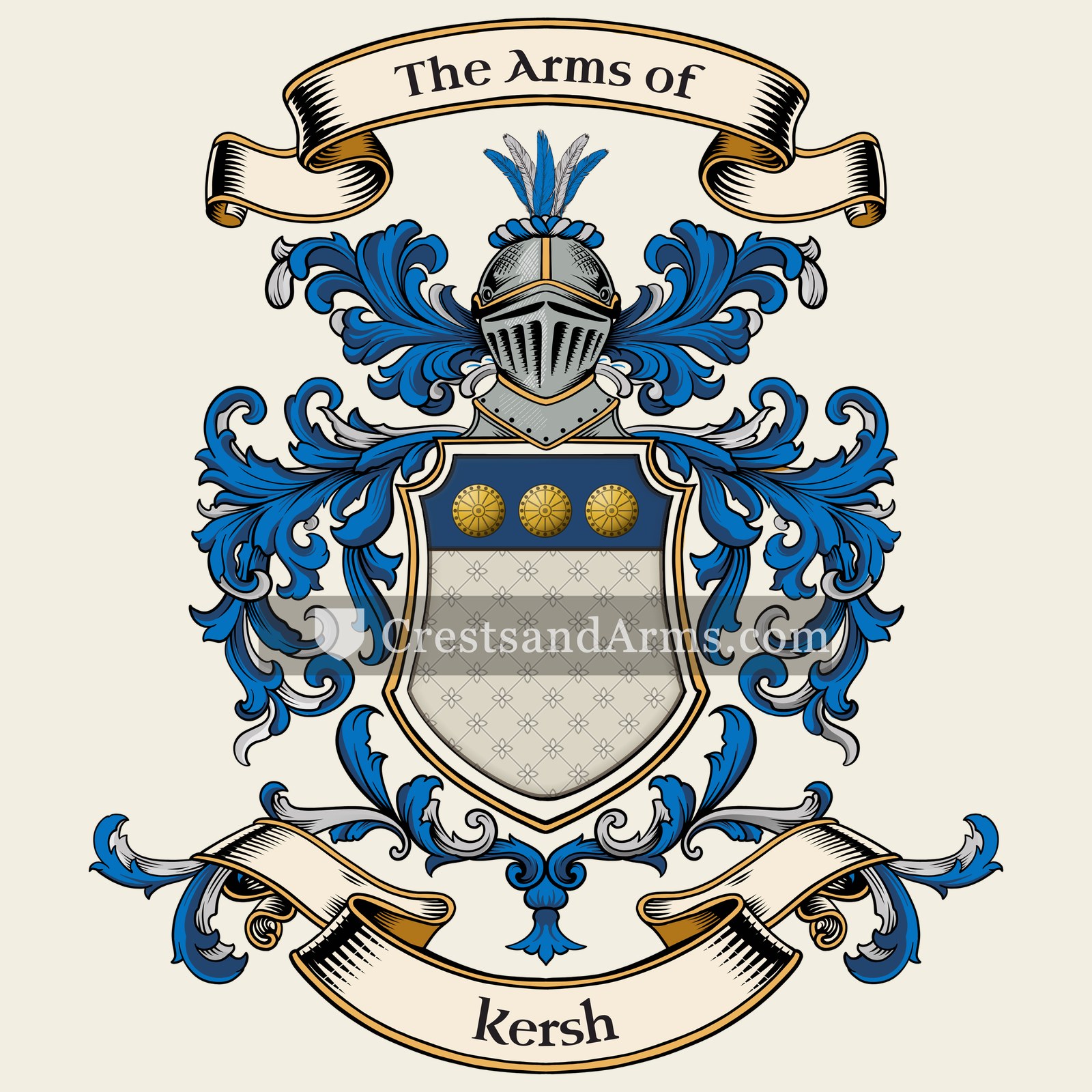 The Kersh coat of arms, drawn from the recorded blazon