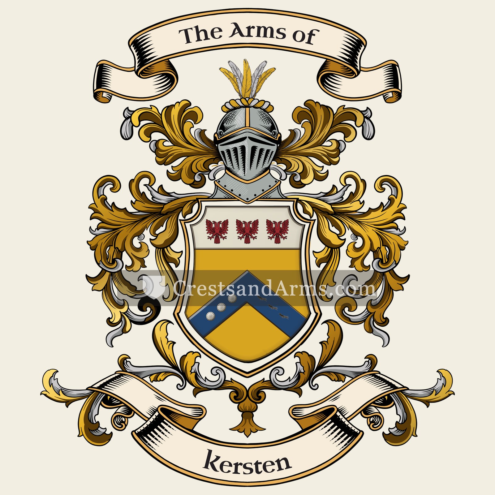 The Kersten coat of arms, drawn from the recorded blazon