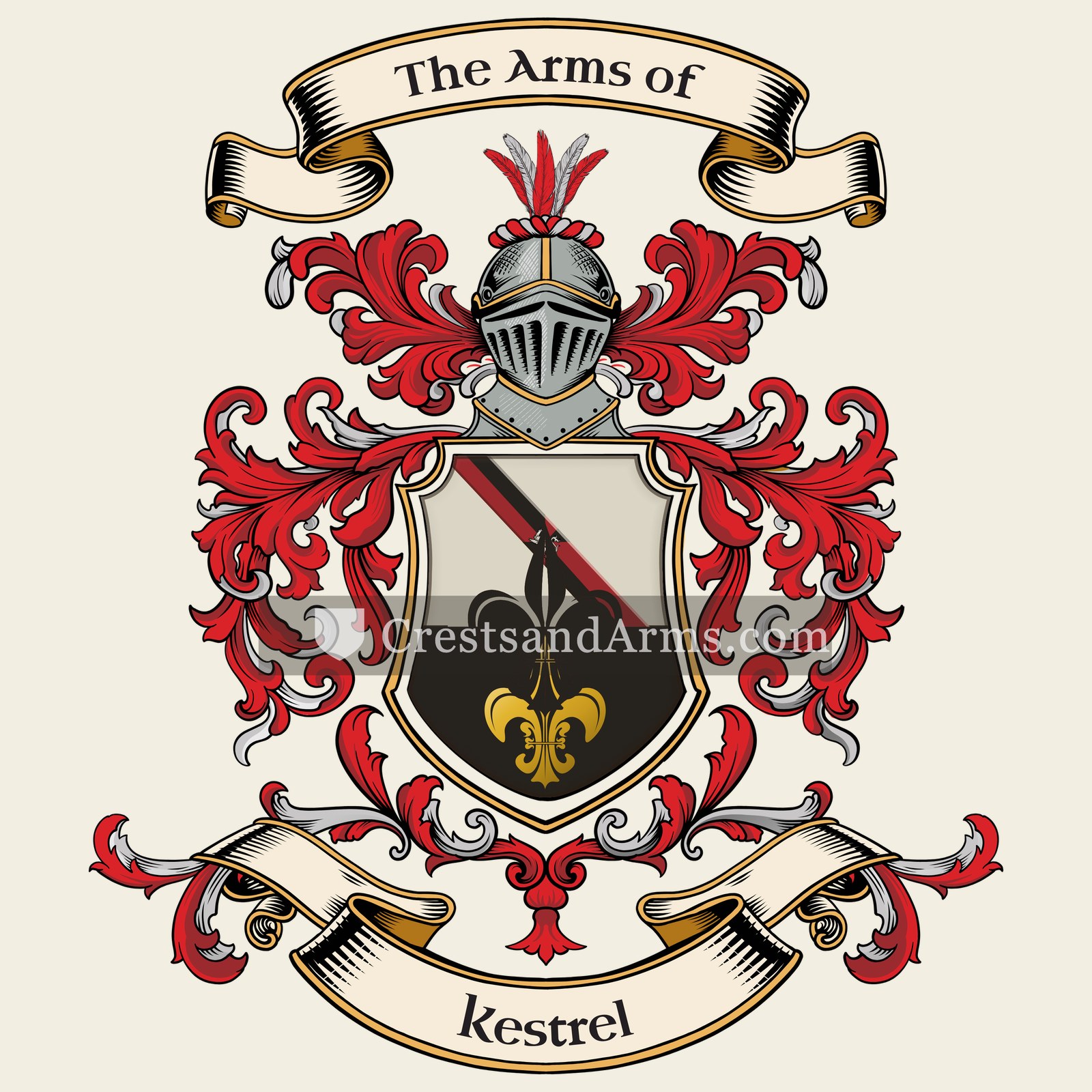 The Kestrel coat of arms, drawn from the recorded blazon