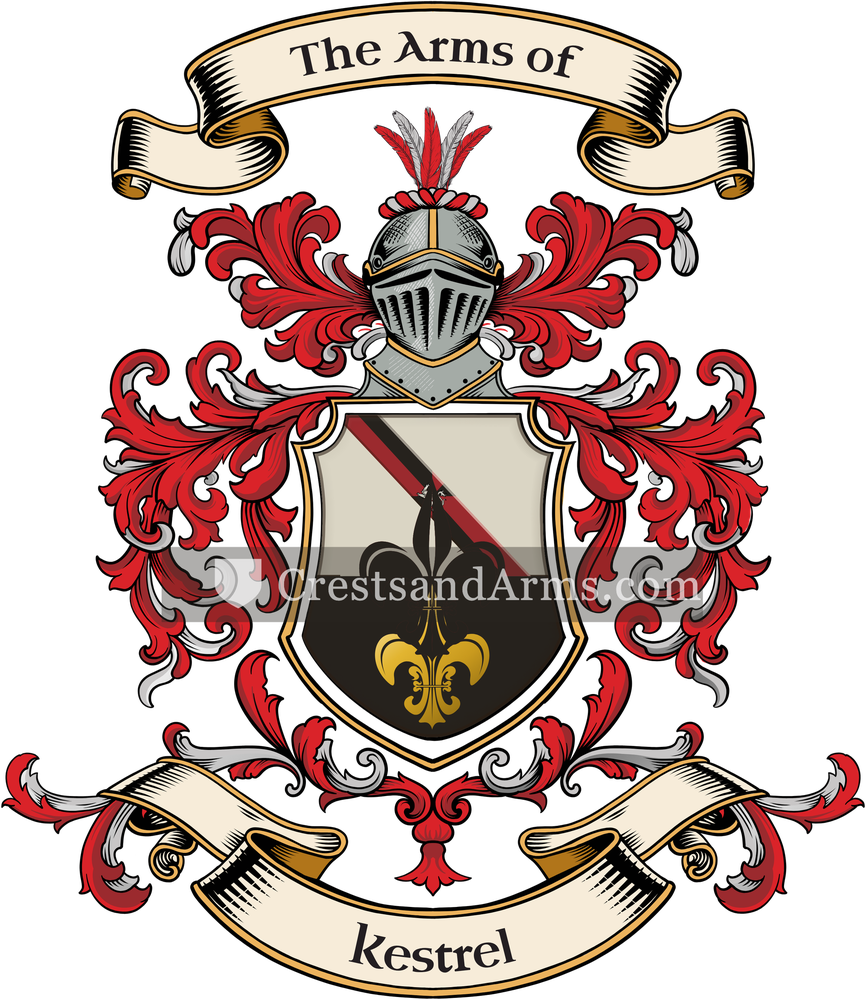 The Kestrel coat of arms, drawn from the recorded blazon