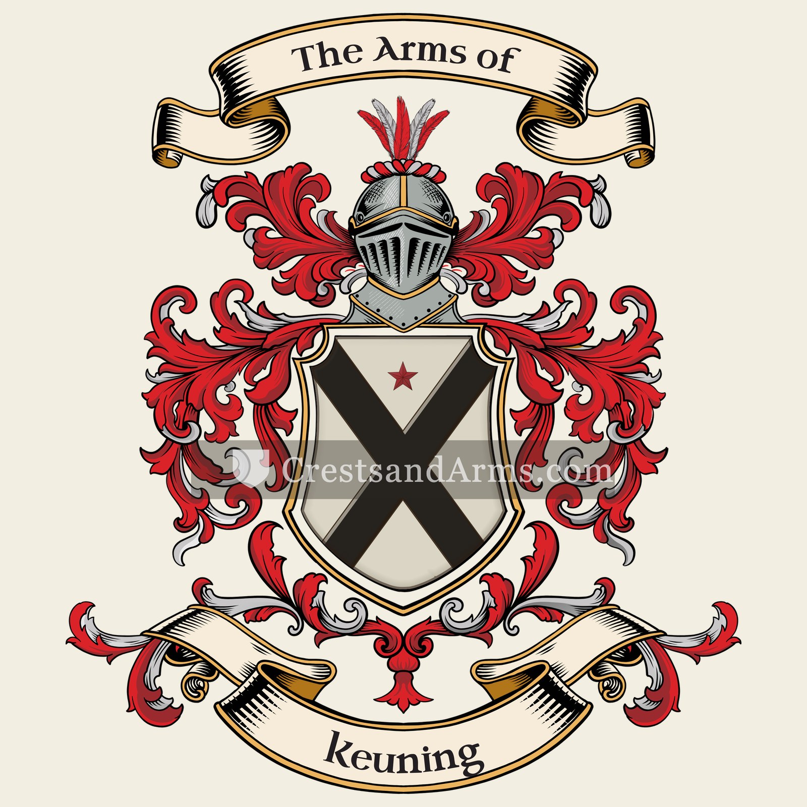 The Keuning coat of arms, drawn from the recorded blazon