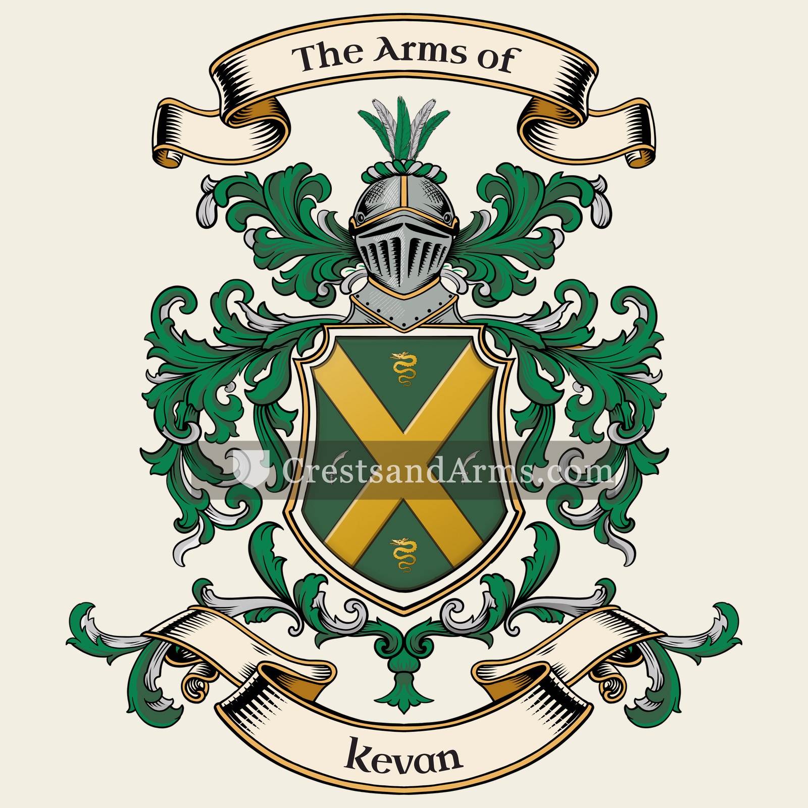 The Kevan coat of arms, drawn from the recorded blazon