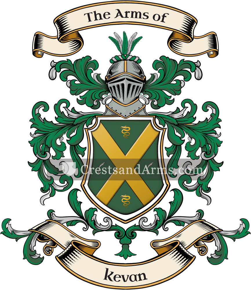 The Kevan coat of arms, drawn from the recorded blazon