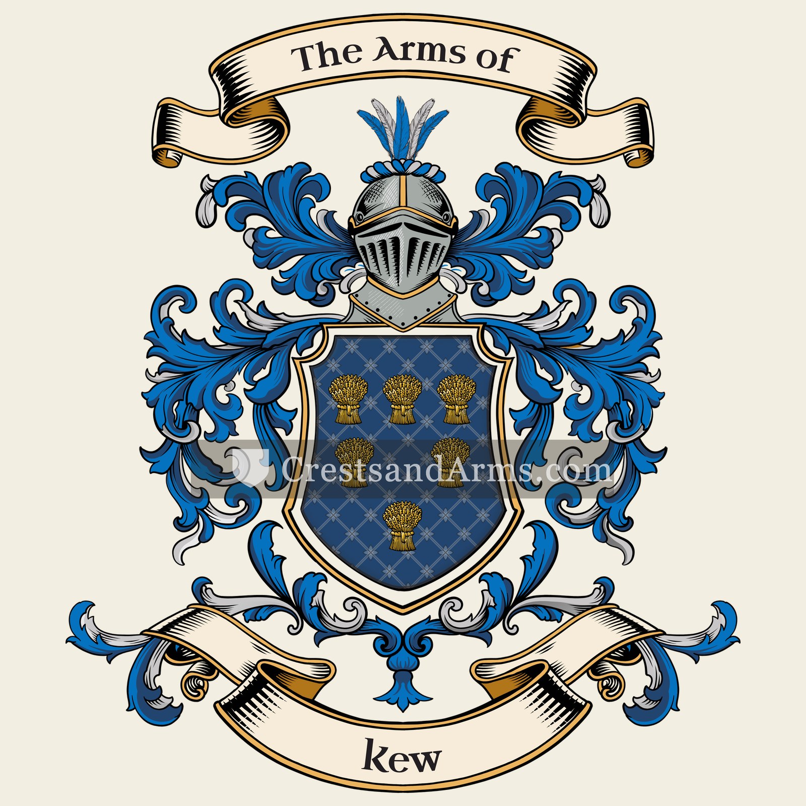 The Kew coat of arms, drawn from the recorded blazon