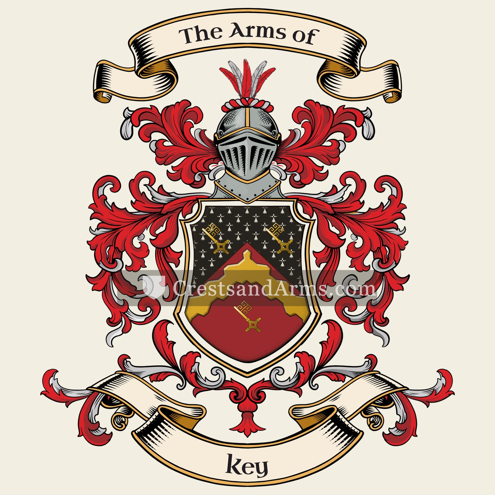 The Key coat of arms, drawn from the recorded blazon