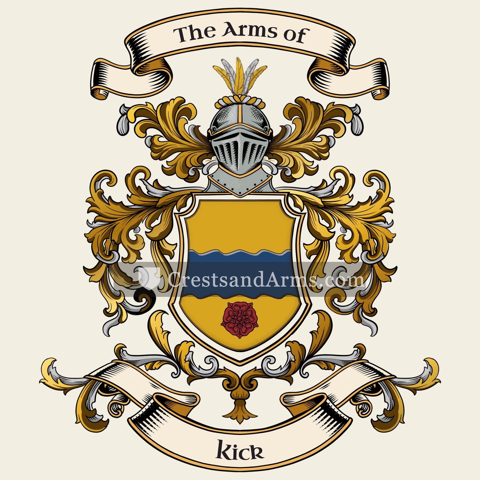 The Kick coat of arms, drawn from the recorded blazon