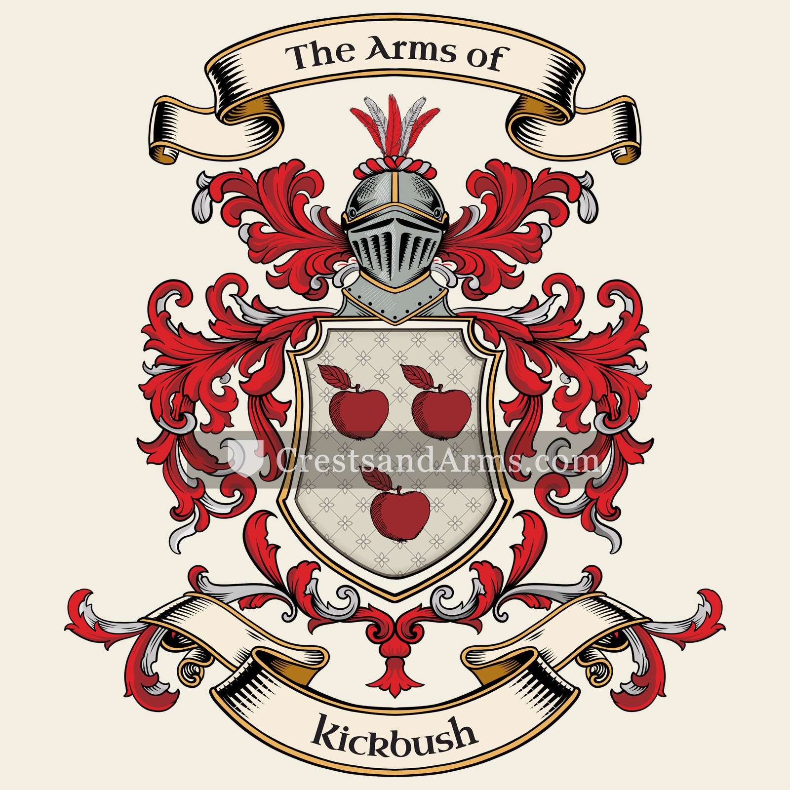 The Kickbush coat of arms, drawn from the recorded blazon