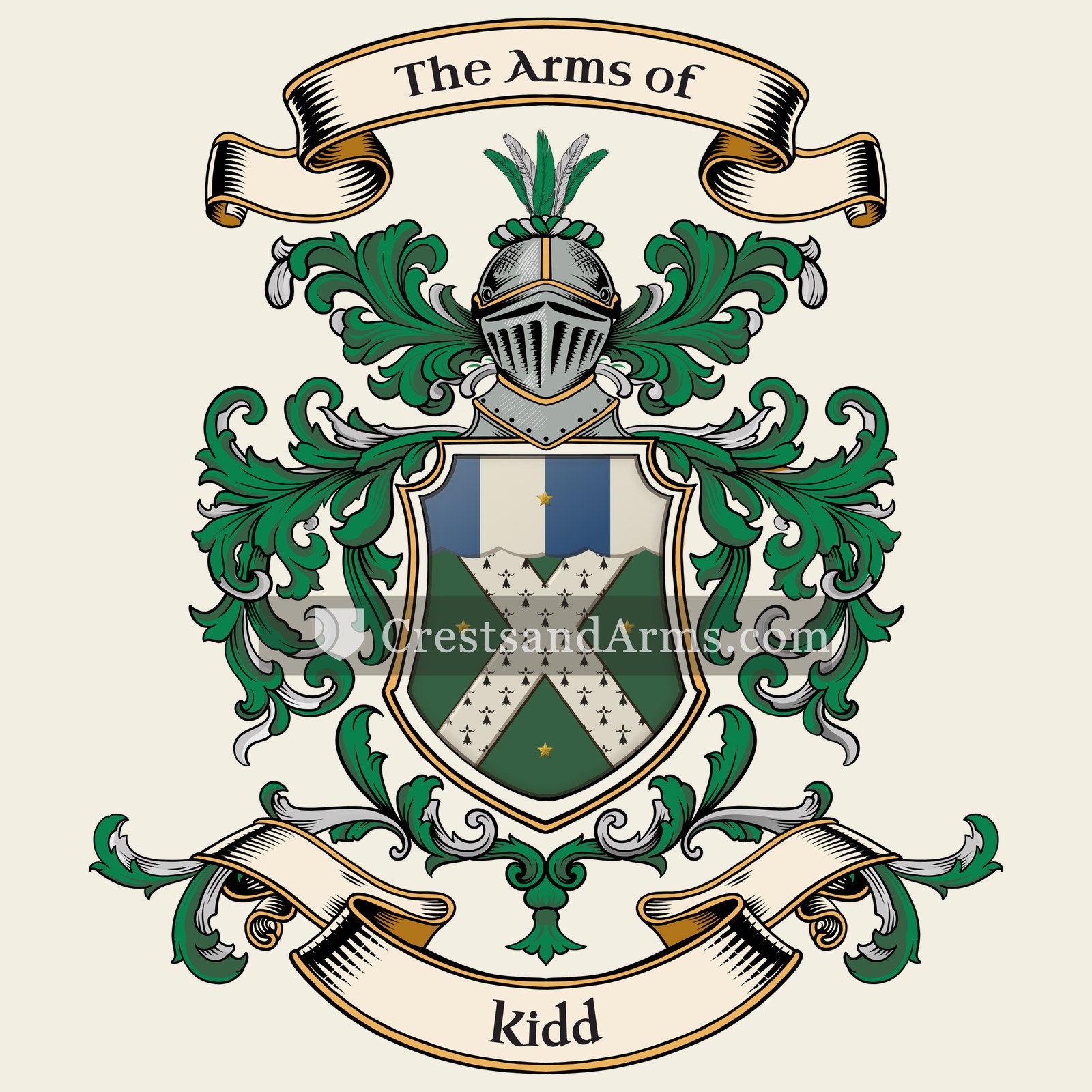 The Kidd coat of arms, drawn from the recorded blazon