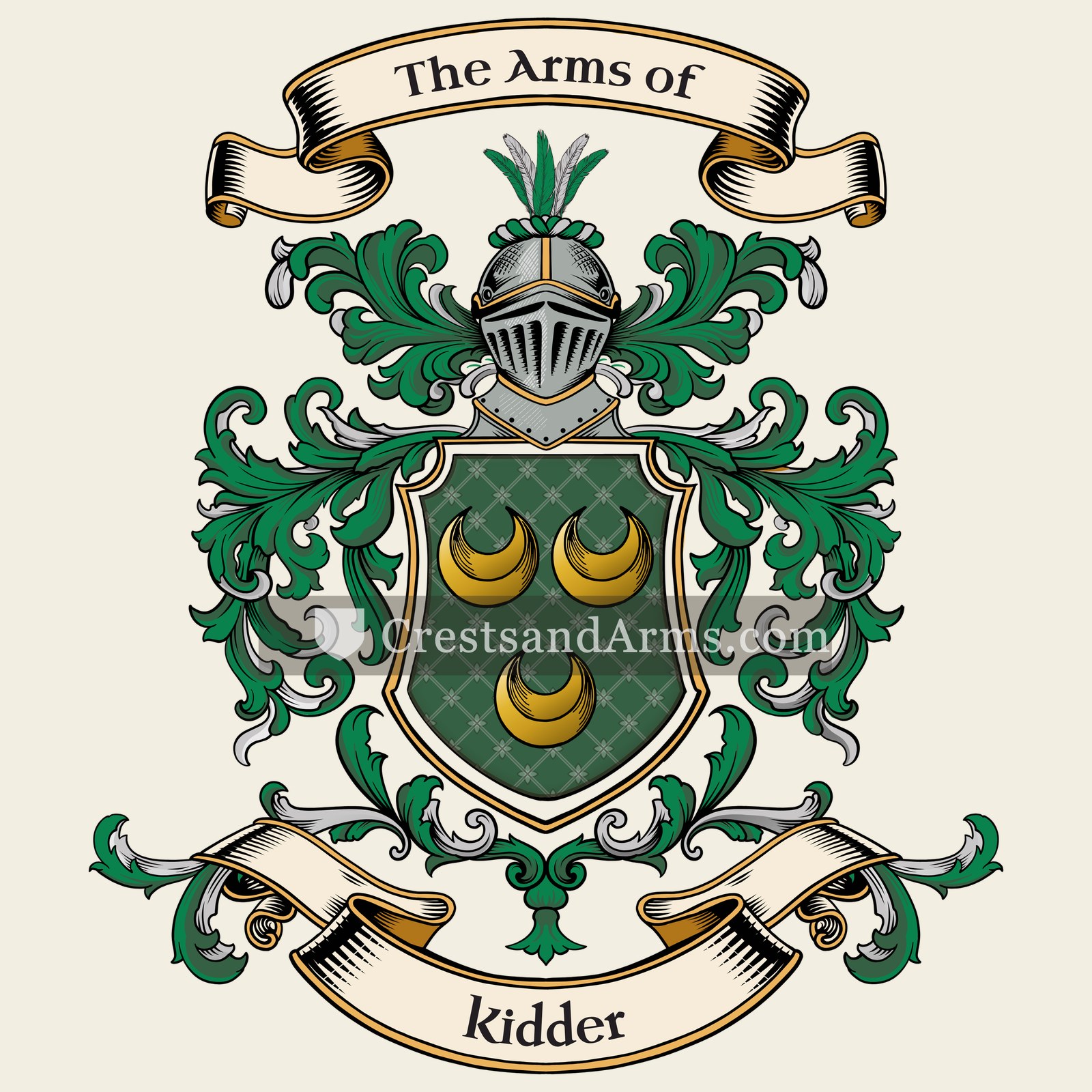 The Kidder coat of arms, drawn from the recorded blazon