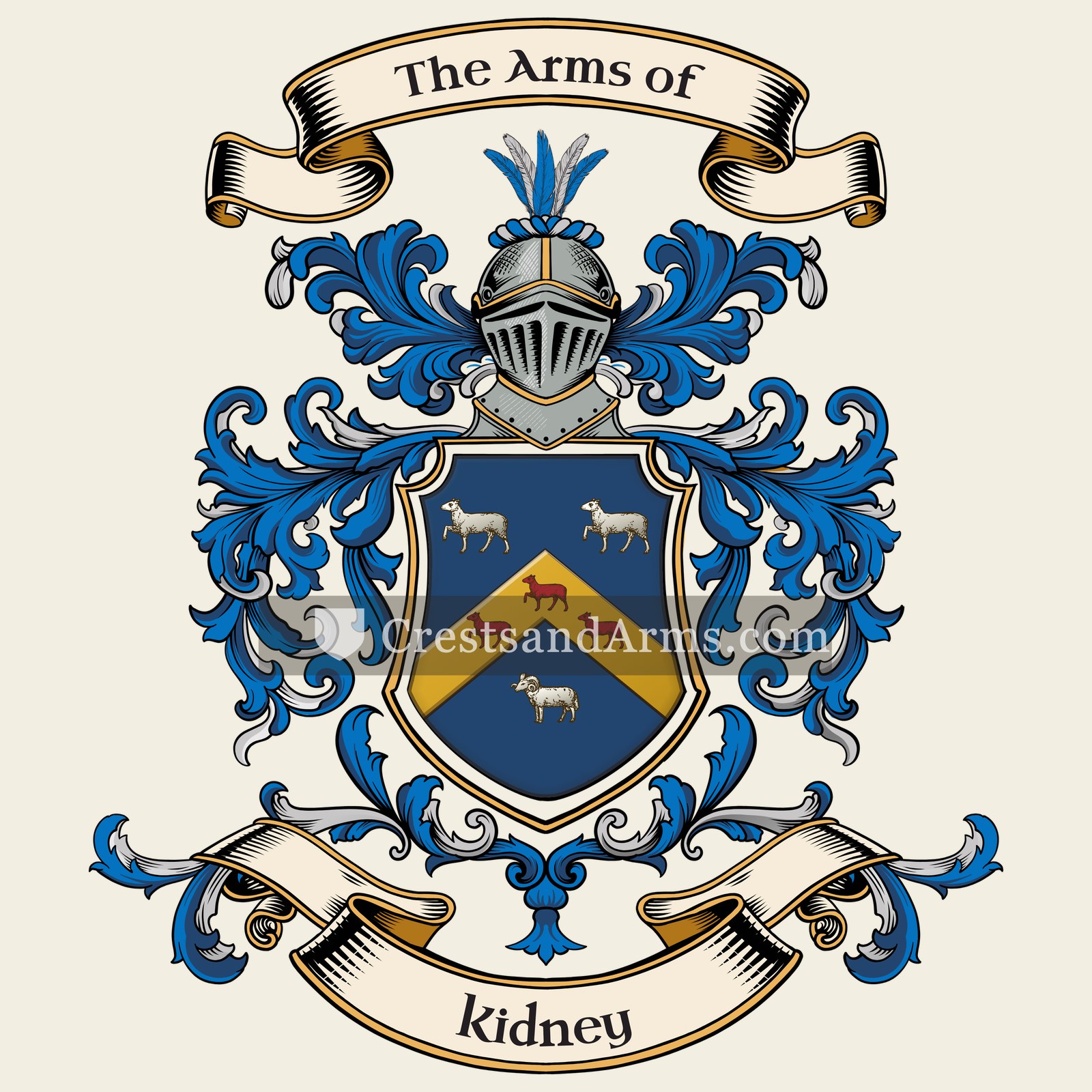 The Kidney coat of arms, drawn from the recorded blazon