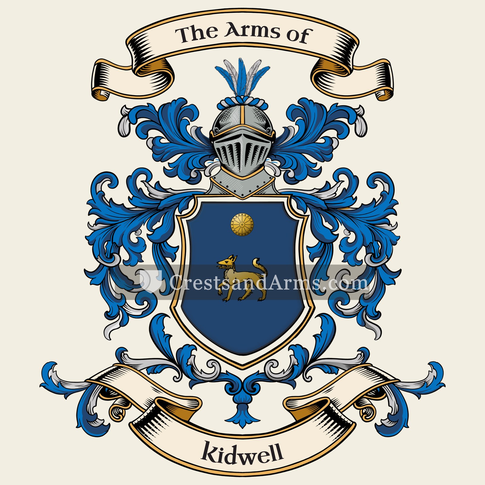 The Kidwell coat of arms, drawn from the recorded blazon