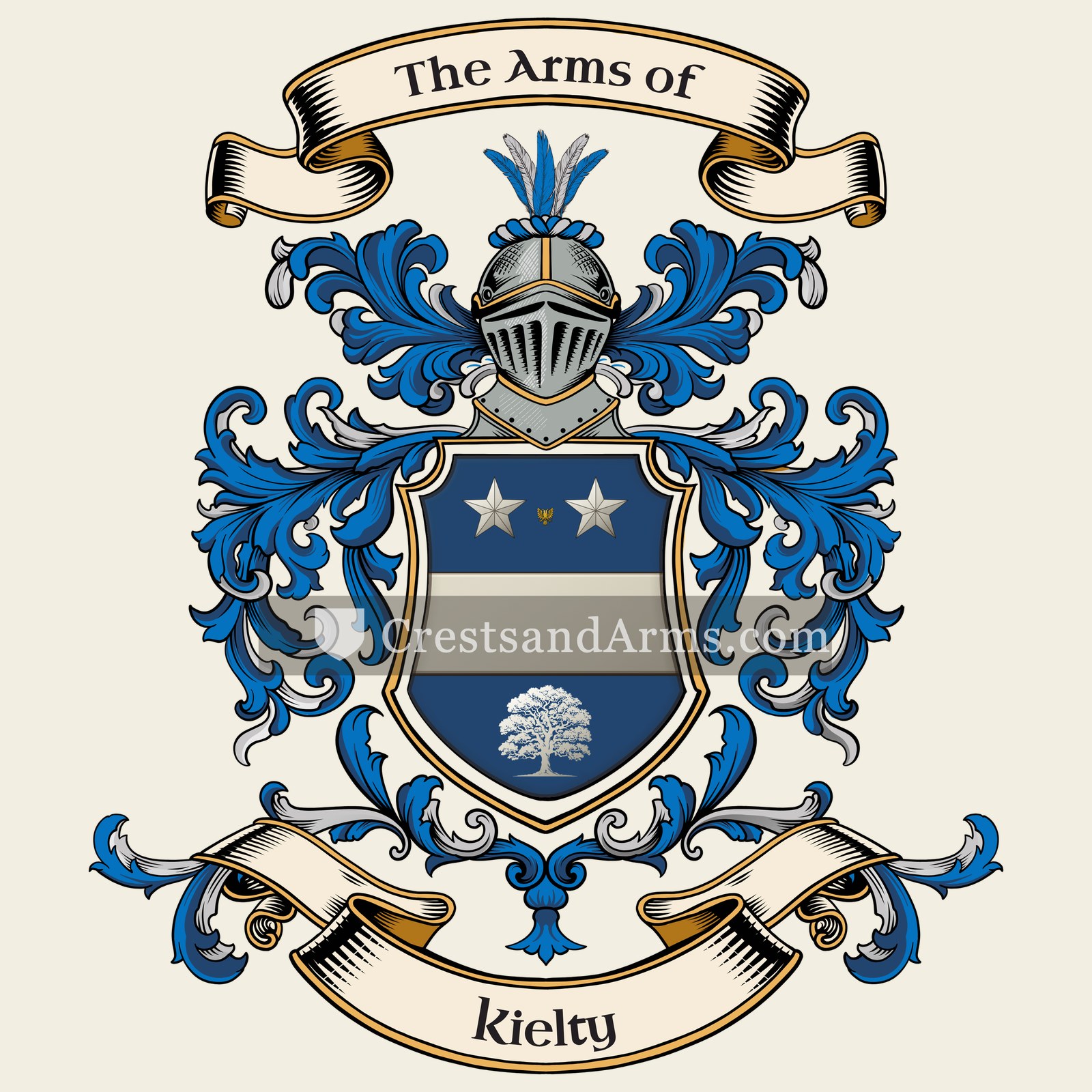 The Kielty coat of arms, drawn from the recorded blazon