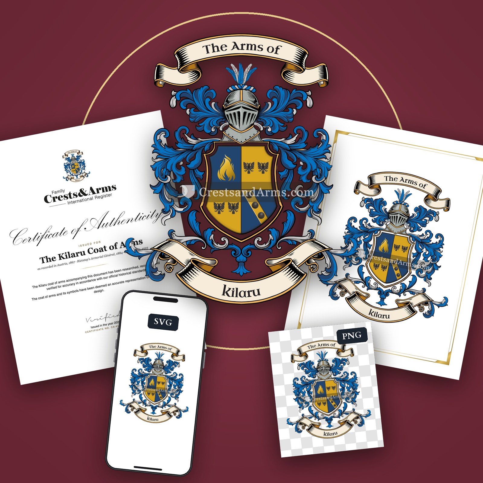 The Kilaru arms on the coat of arms — digital pack