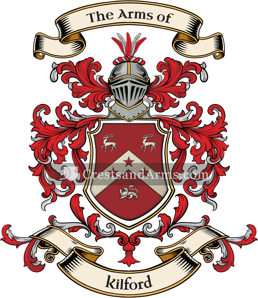 The Kilford coat of arms, drawn from the recorded blazon