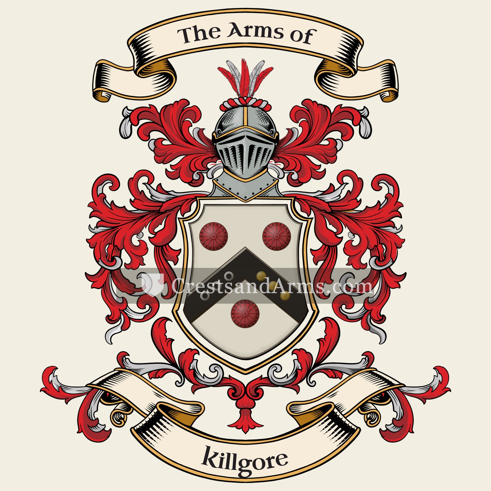 The Killgore coat of arms, drawn from the recorded blazon