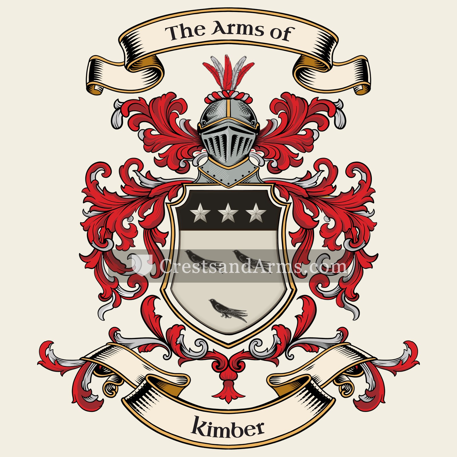 The Kimber coat of arms, drawn from the recorded blazon