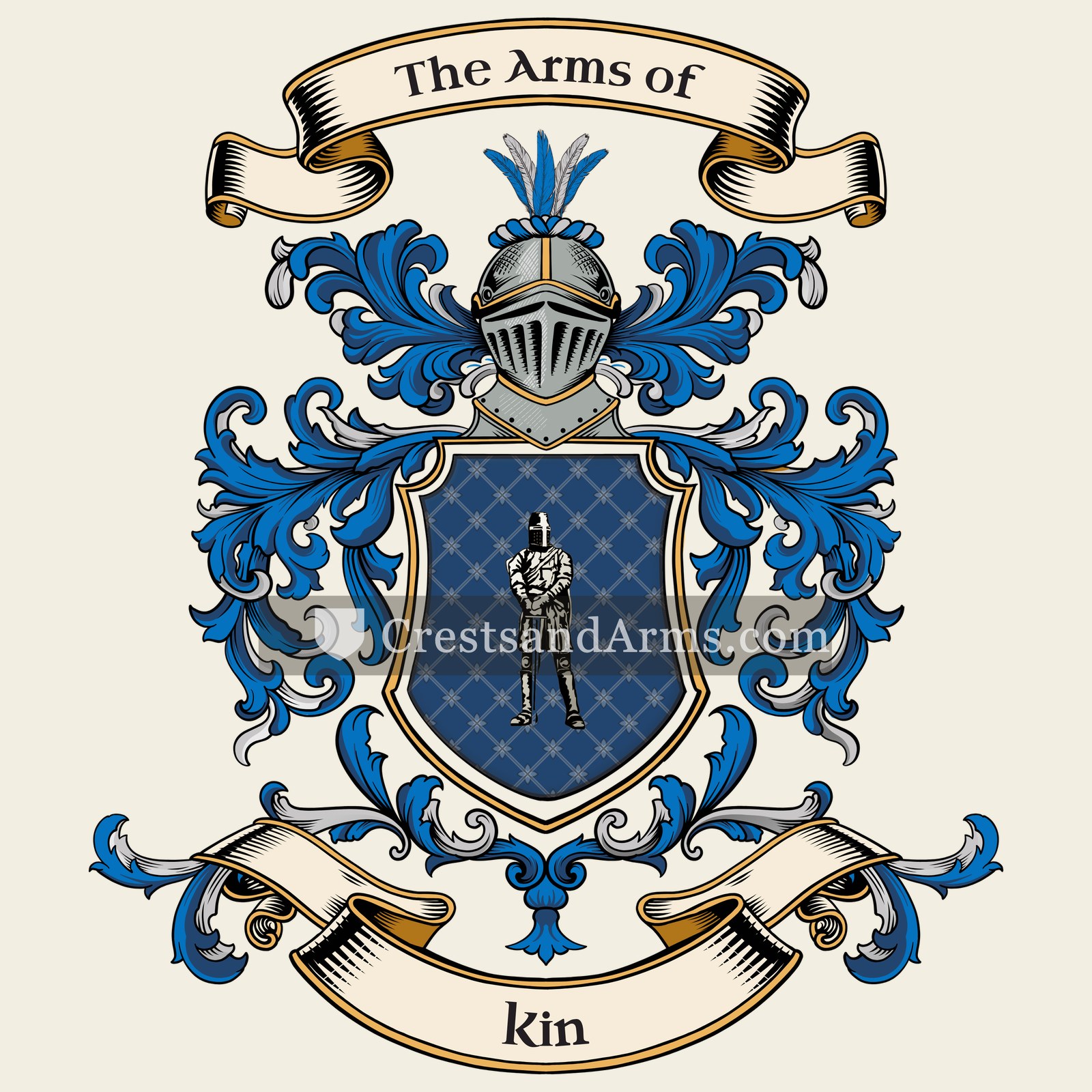 The Kin coat of arms, drawn from the recorded blazon