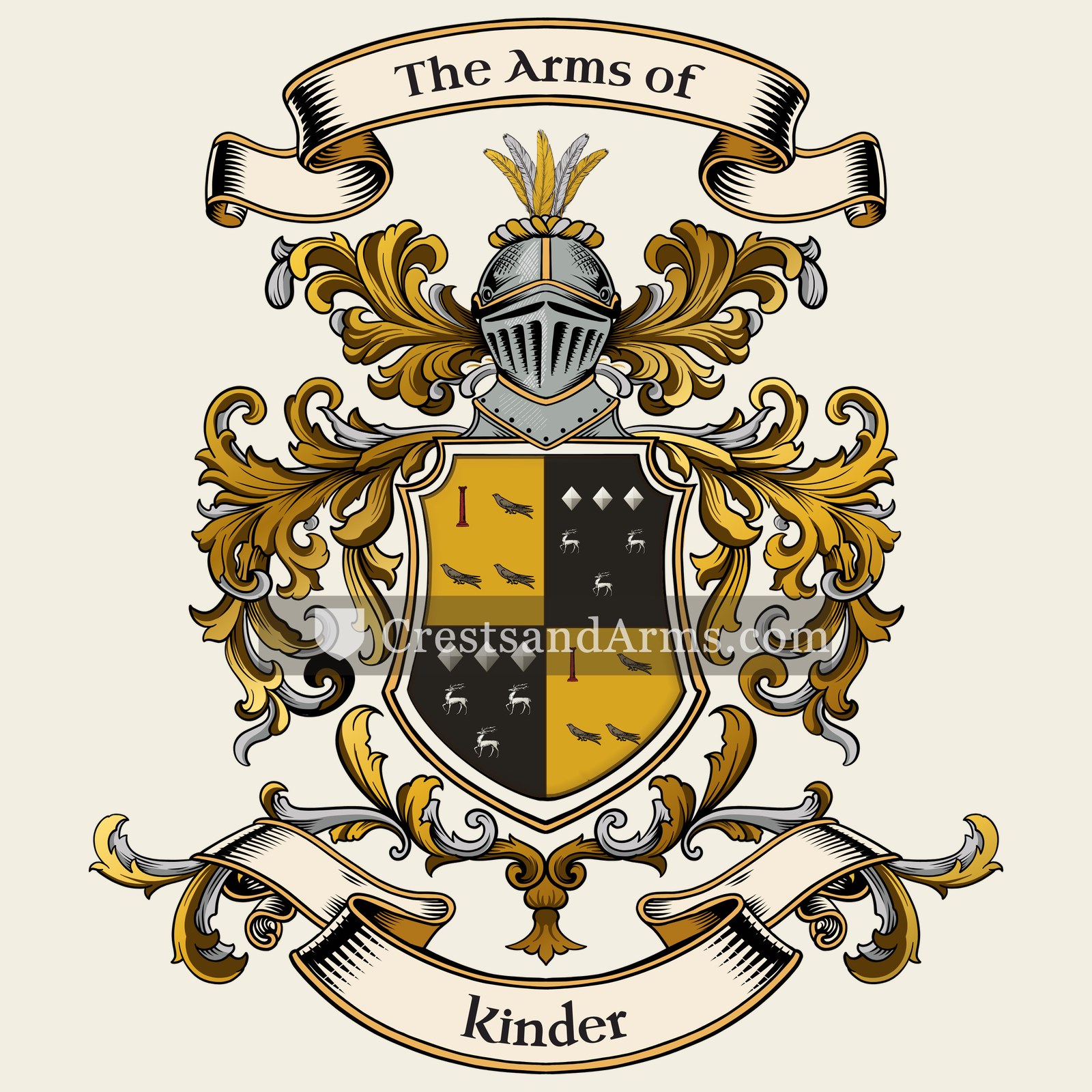 The Kinder coat of arms, drawn from the recorded blazon