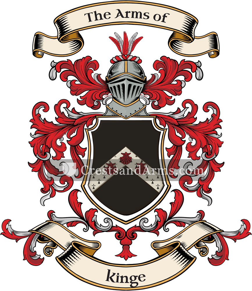 The Kinge coat of arms, drawn from the recorded blazon