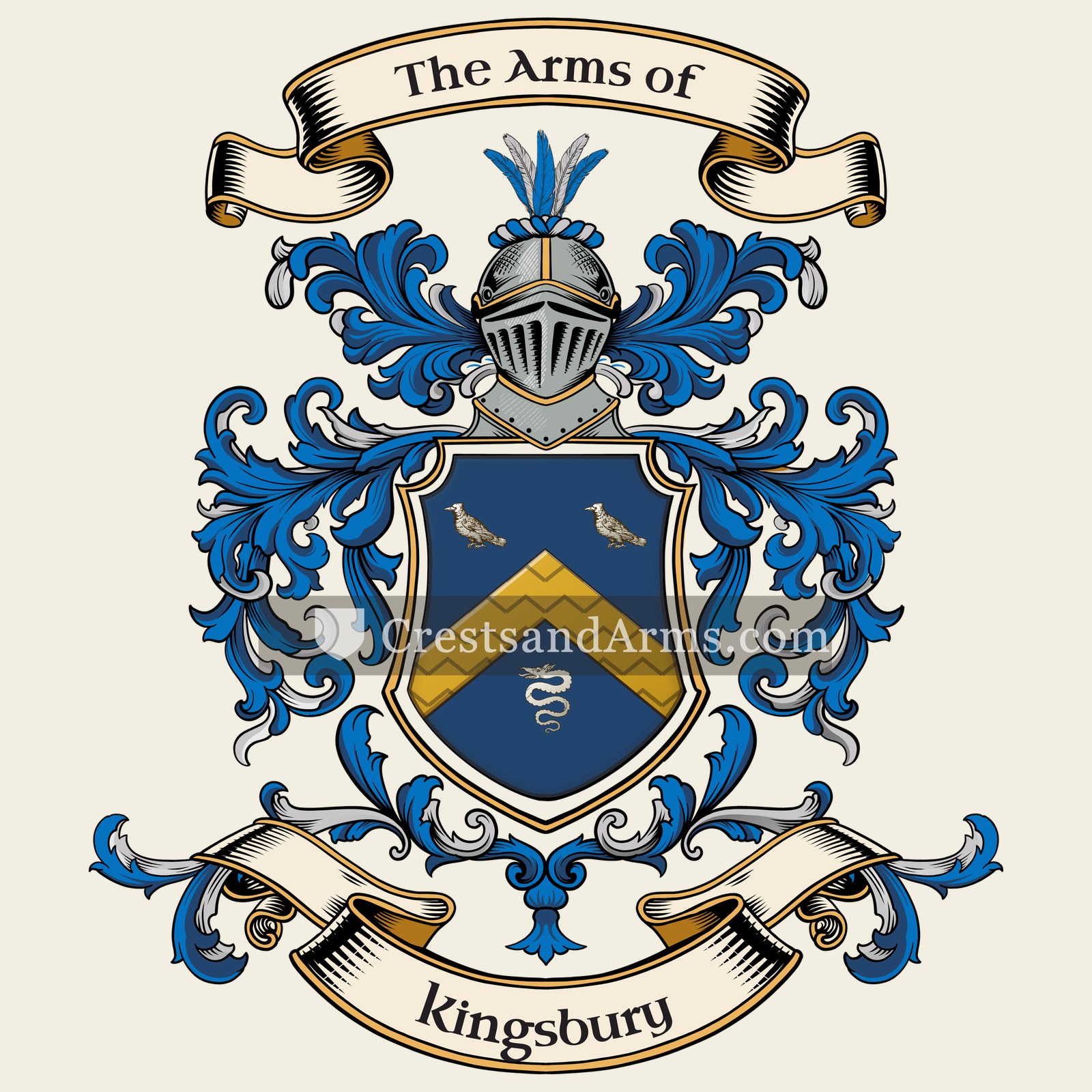 The Kingsbury coat of arms, drawn from the recorded blazon